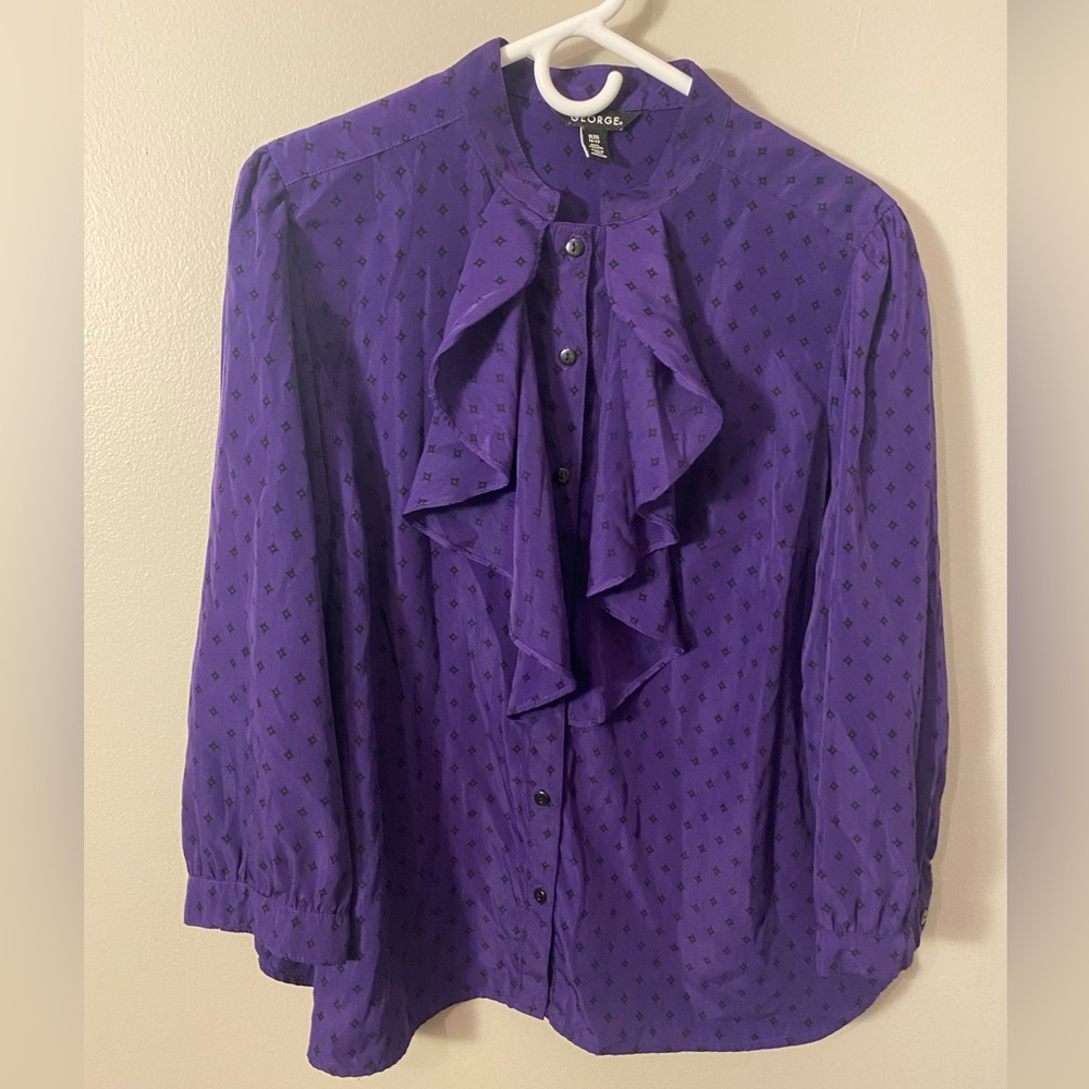 George purple diamond ruffle front 3/4 sleeve blouse XL excellent condition